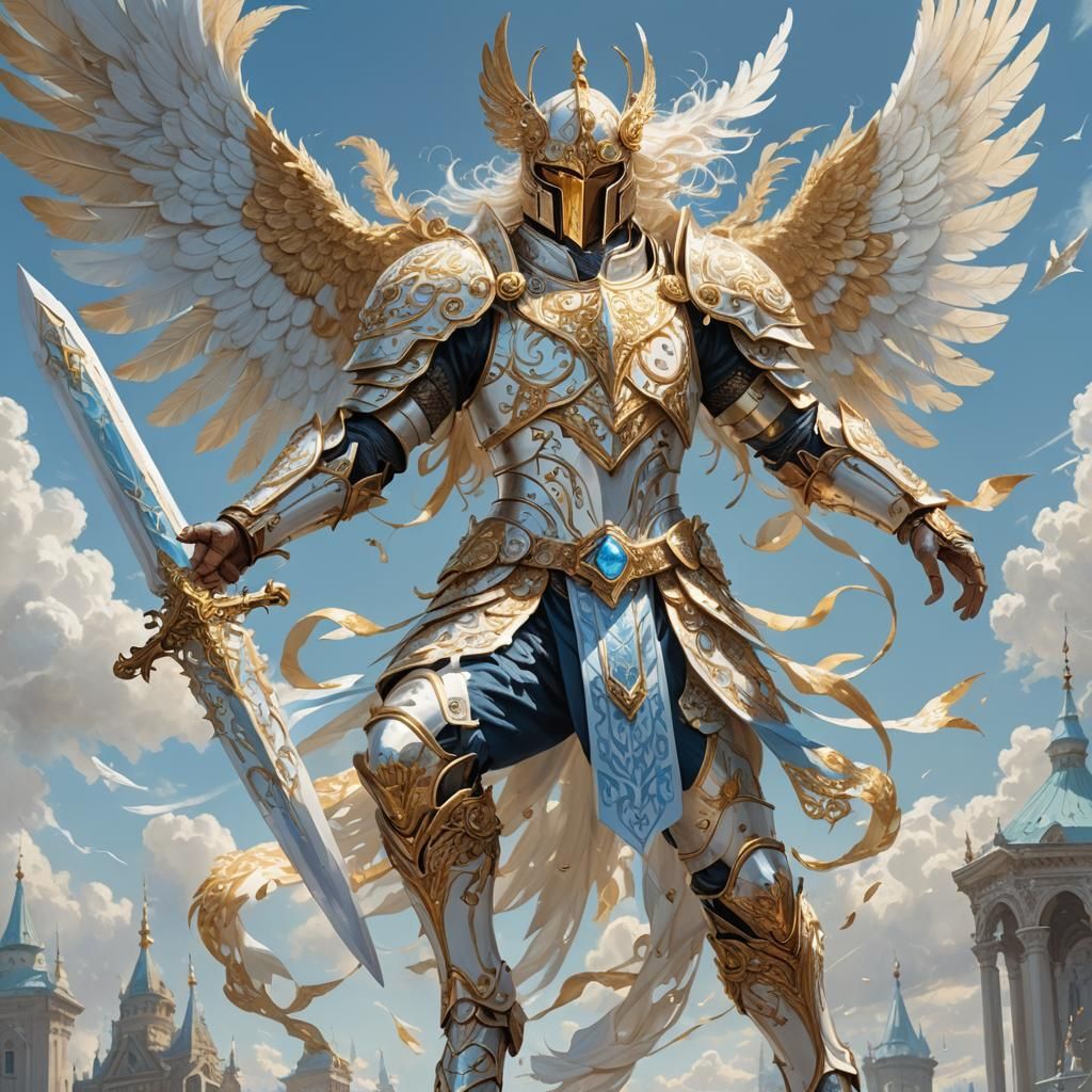 Angelic Paladin with Sword in Fantasy Art Style