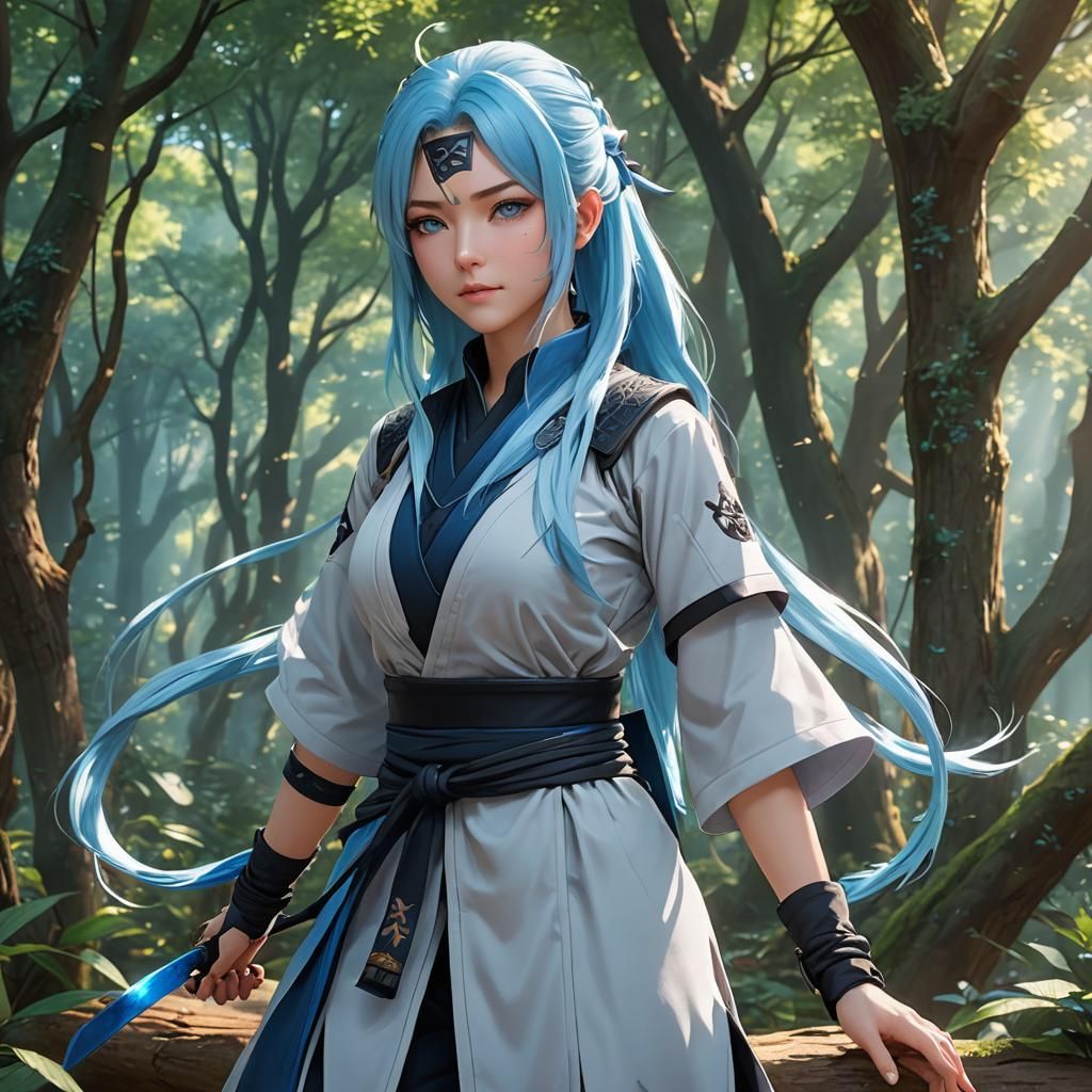 Female Ninja Performing Sun Magic in Anime Style