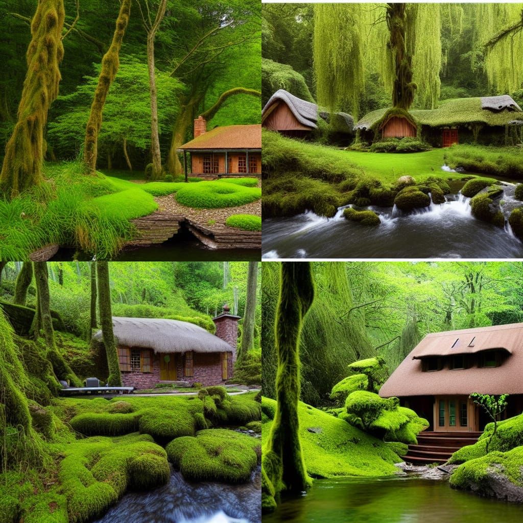 Mossy Cottage with Veranda in Dense Forest
