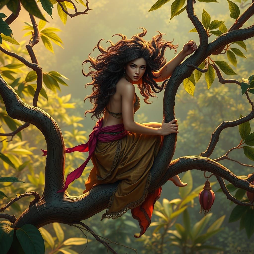 Ethereal Banaya Tree Climber in Vibrant Fantasy Style