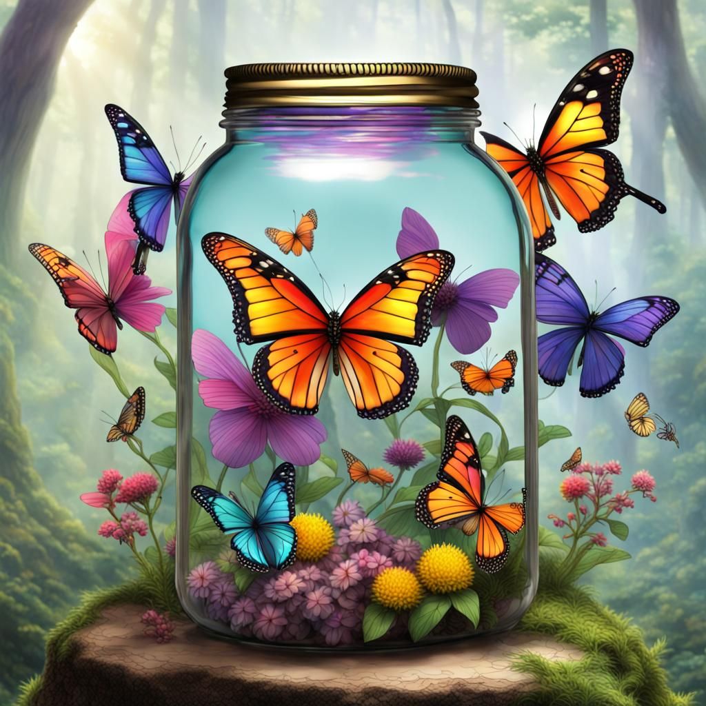 A beautiful mystical butterfly paradise contained within a j...