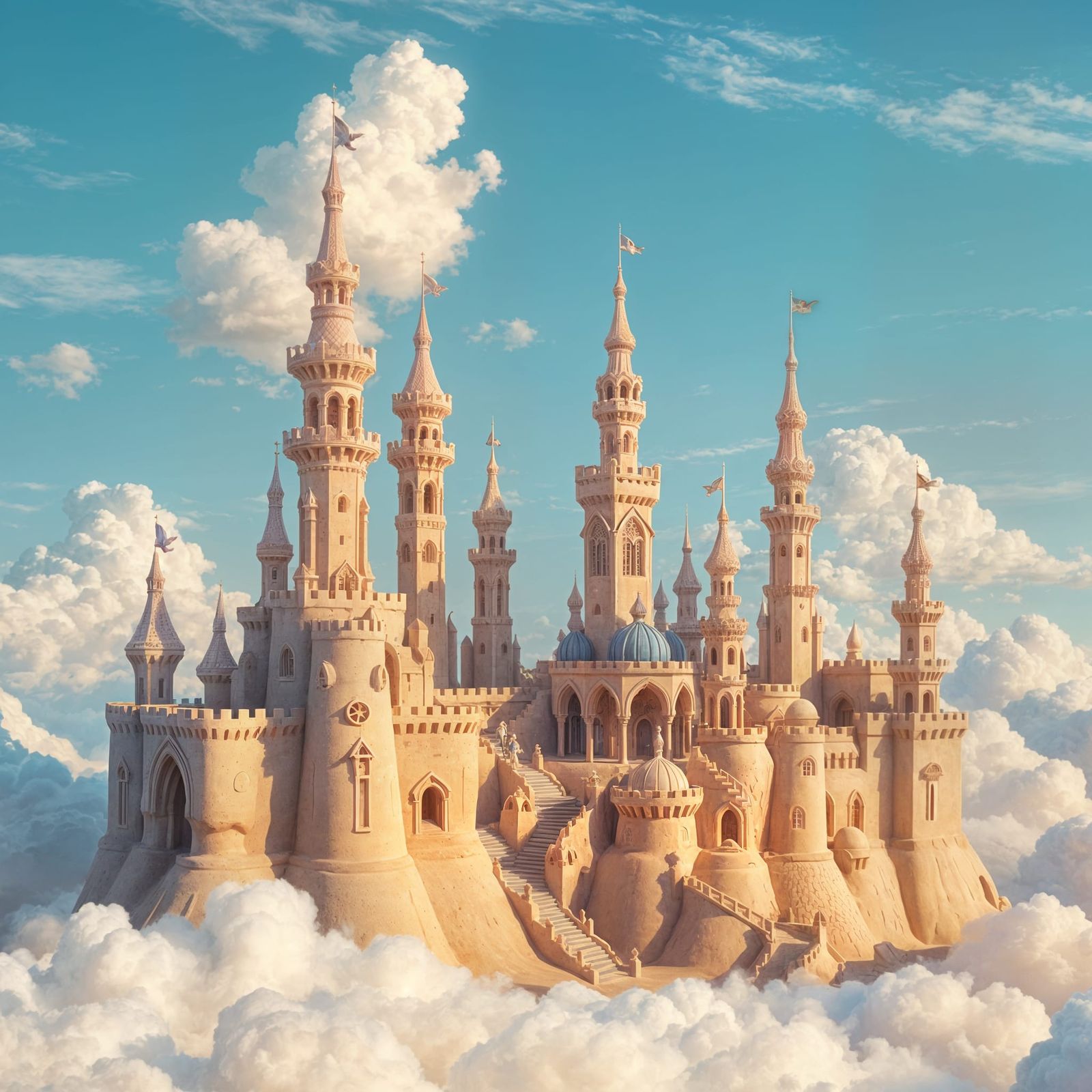 Whimsical Sandcastle City Floating Among the Clouds