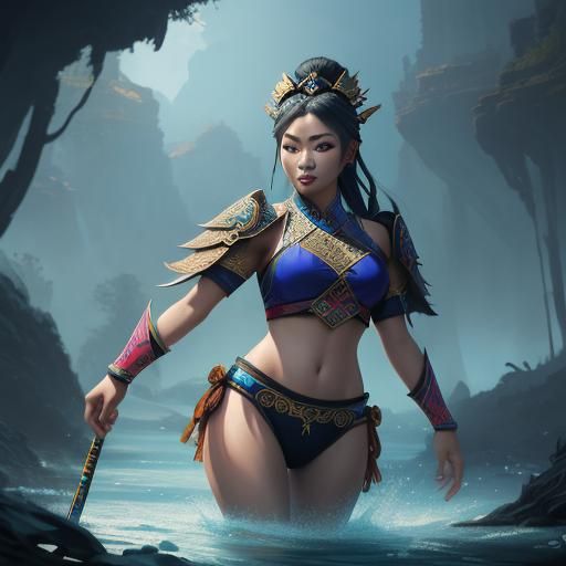 Hmong Woman in Fusion Fashion: Detailed Matte Painting