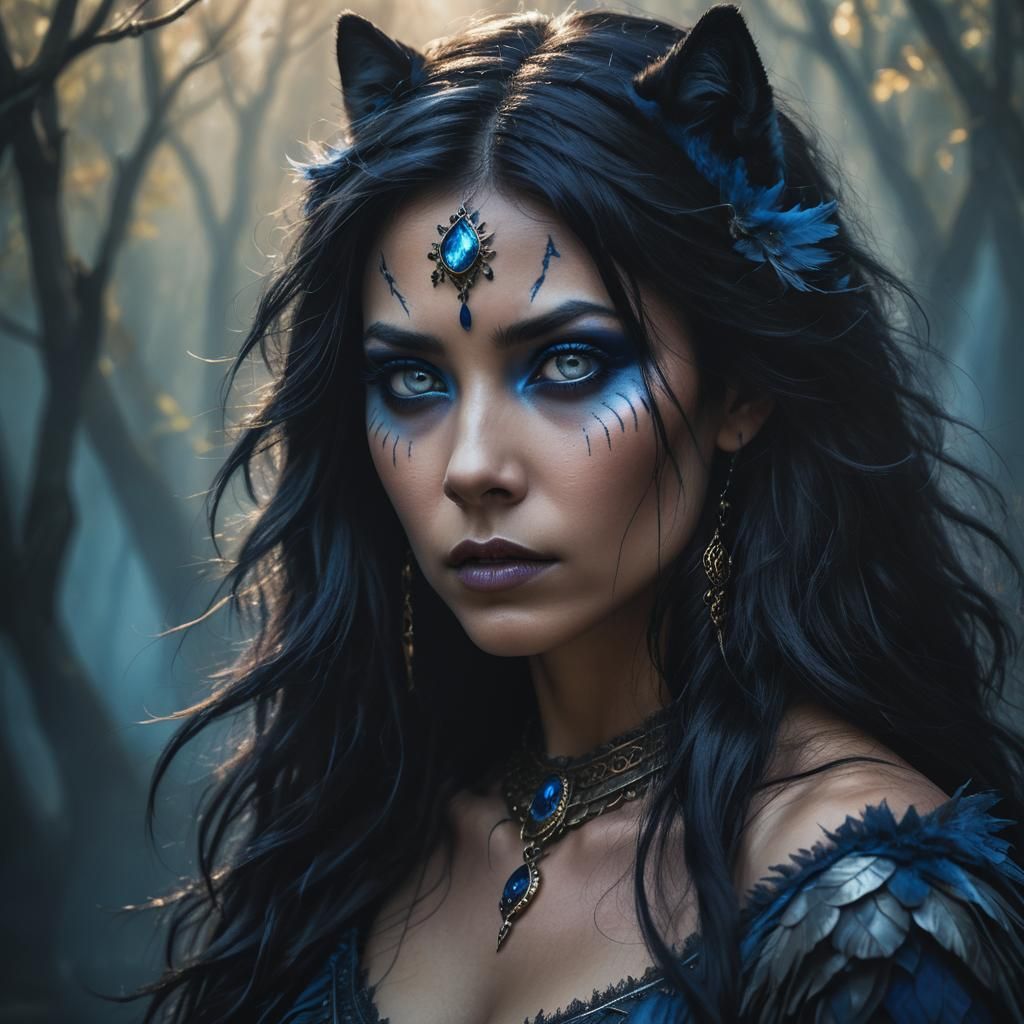Mysterious Woman with Wolf Eyes: Dark Fantasy Portrait