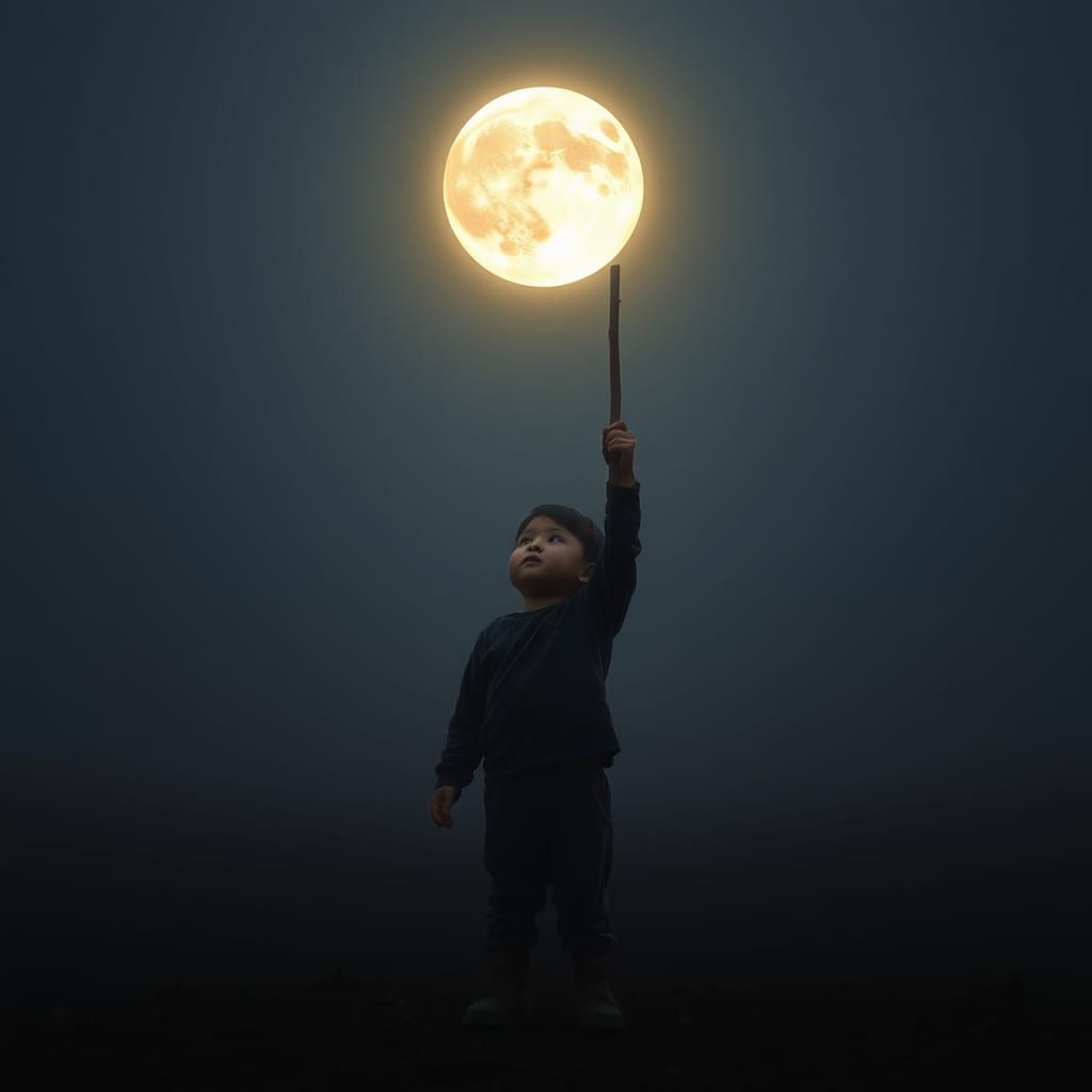 Magical Moon Balloon Illusion in Hyperrealistic Style