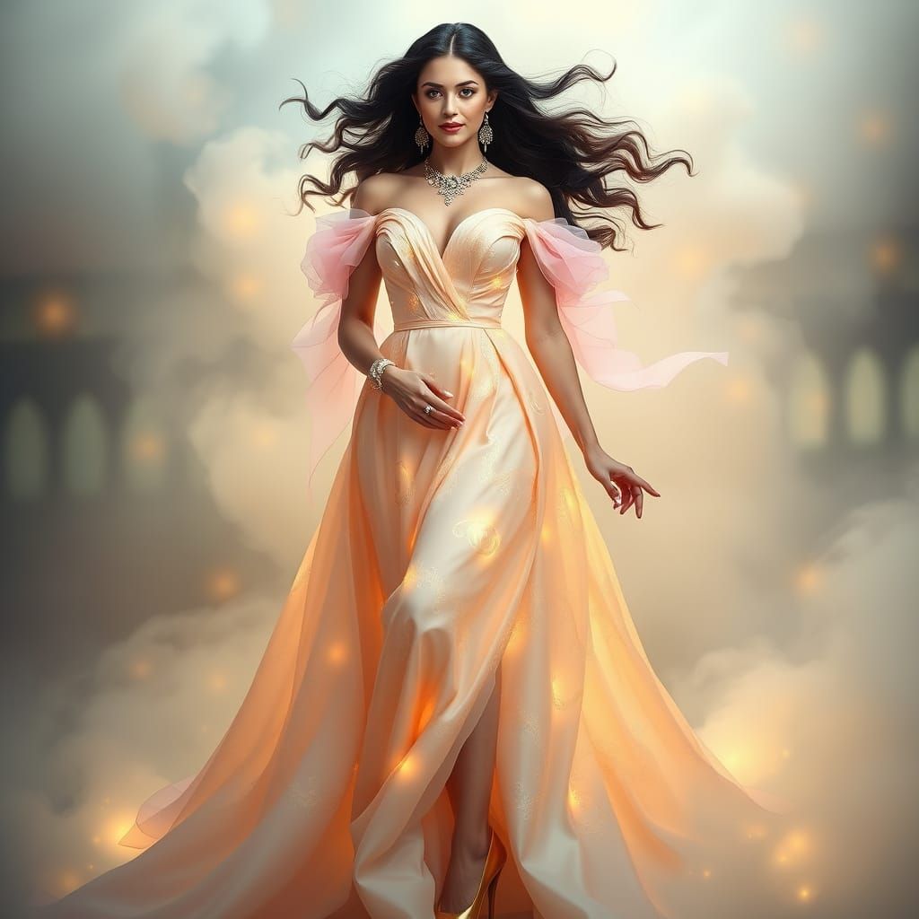 Regal Woman in Iridescent Gown with Easter Egg Inspiration