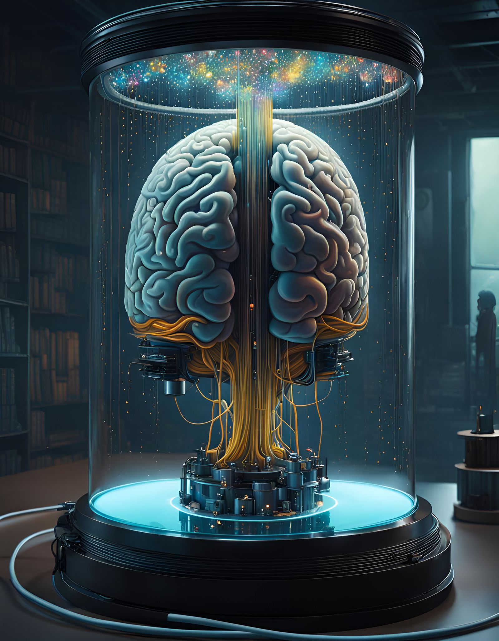 Brain in Cylinder: Hyperrealistic Sci-Fi Concept Art