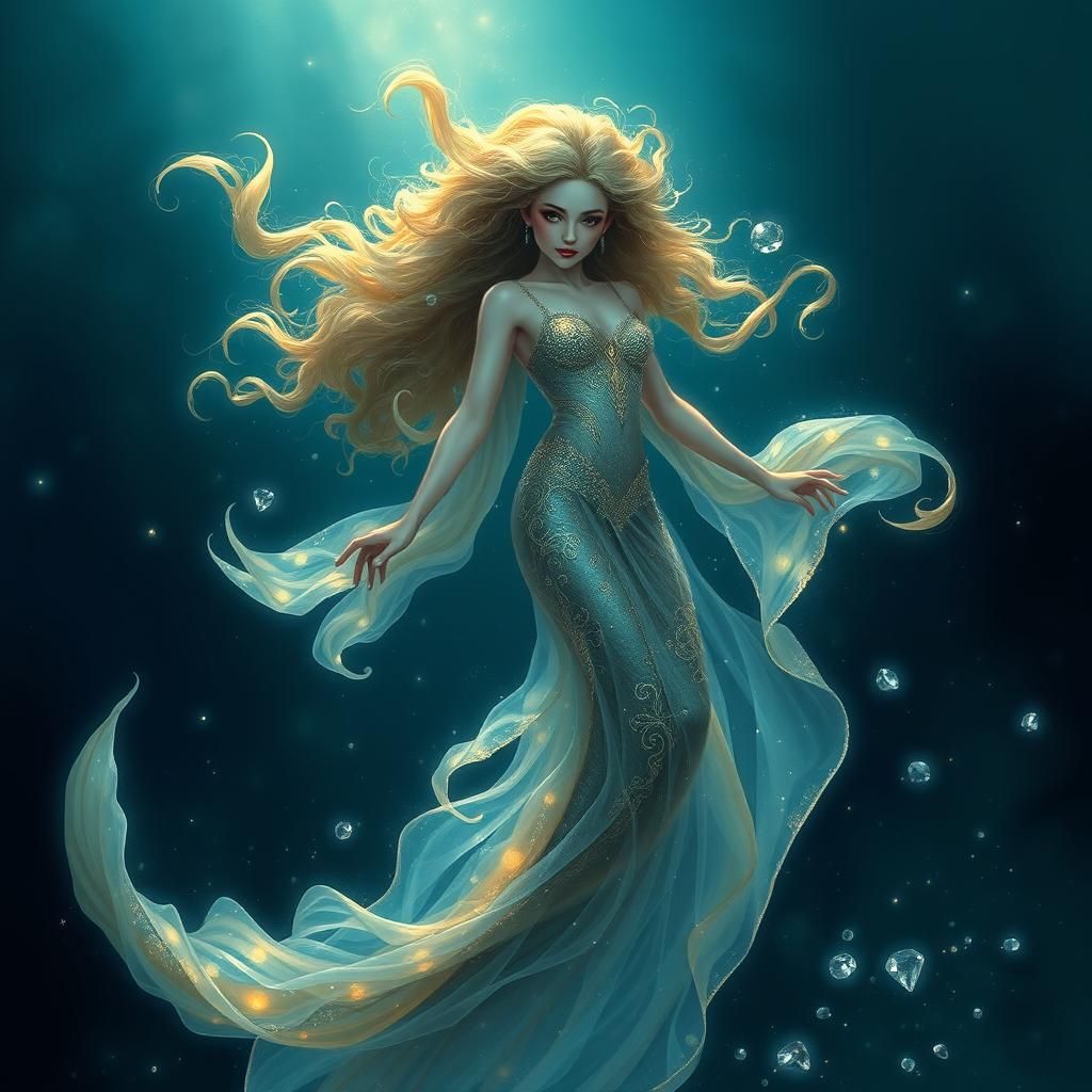 Ethereal Mermaid in Dark Ocean Abyss