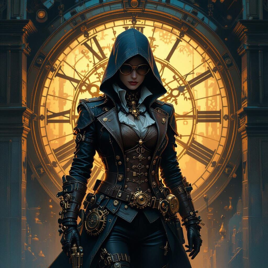 Steampunk Assassin in Victorian Clock Tower