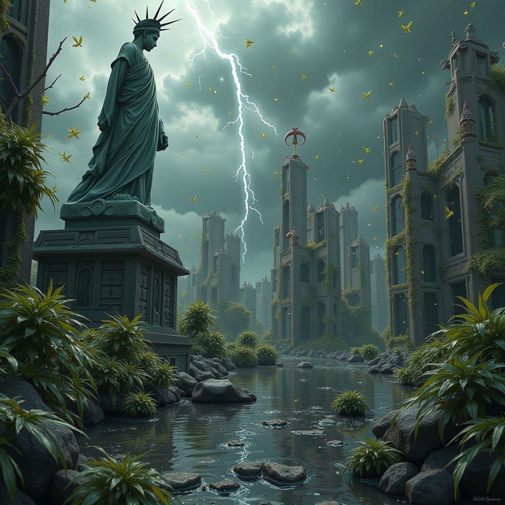 Post-Apocalyptic Ruins Reclaimed by Nature