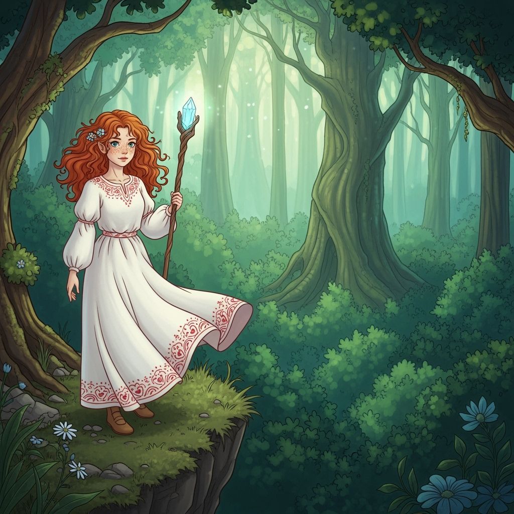 Enchanted Forest Scene: Girl with Red Hair
