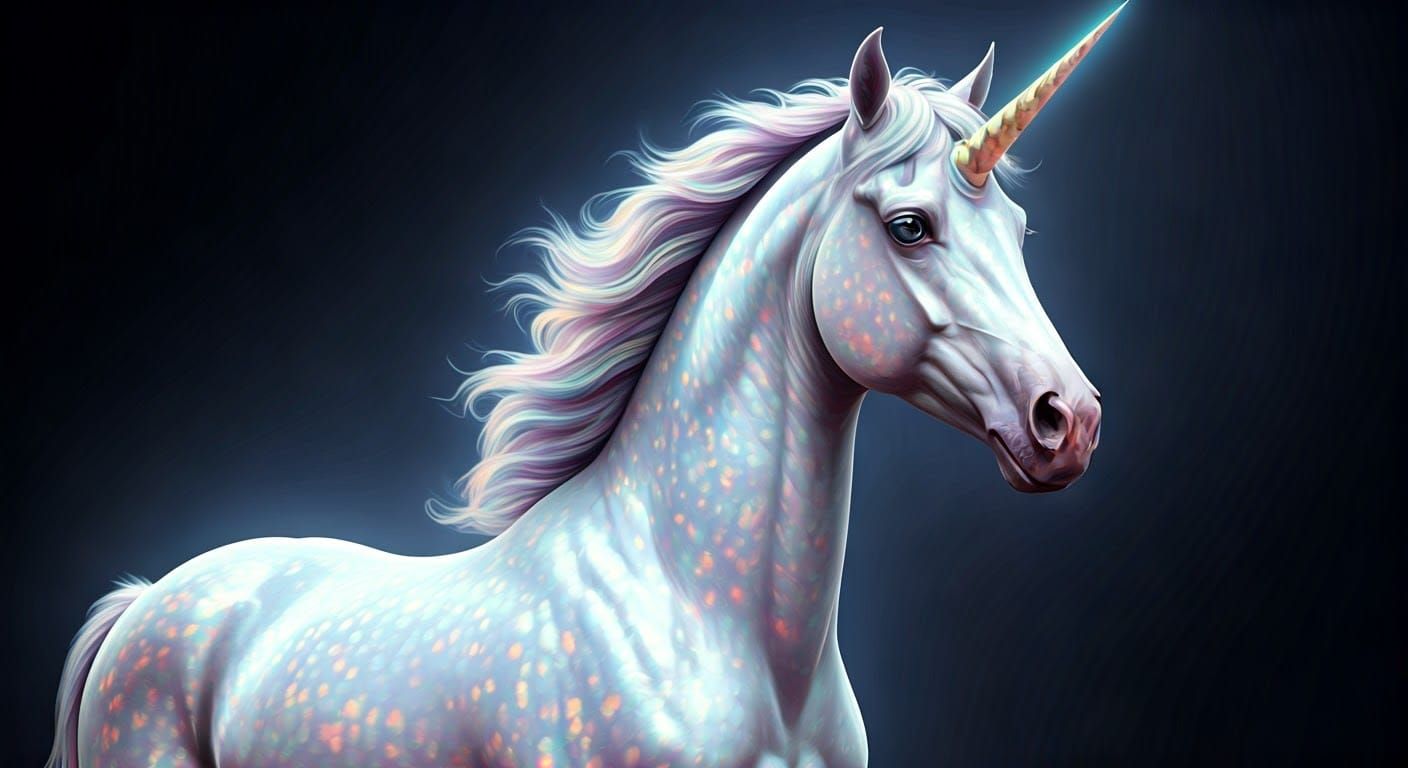 Ethereal Opalescent Unicorn with Iridescent Horn and Soft Ma...