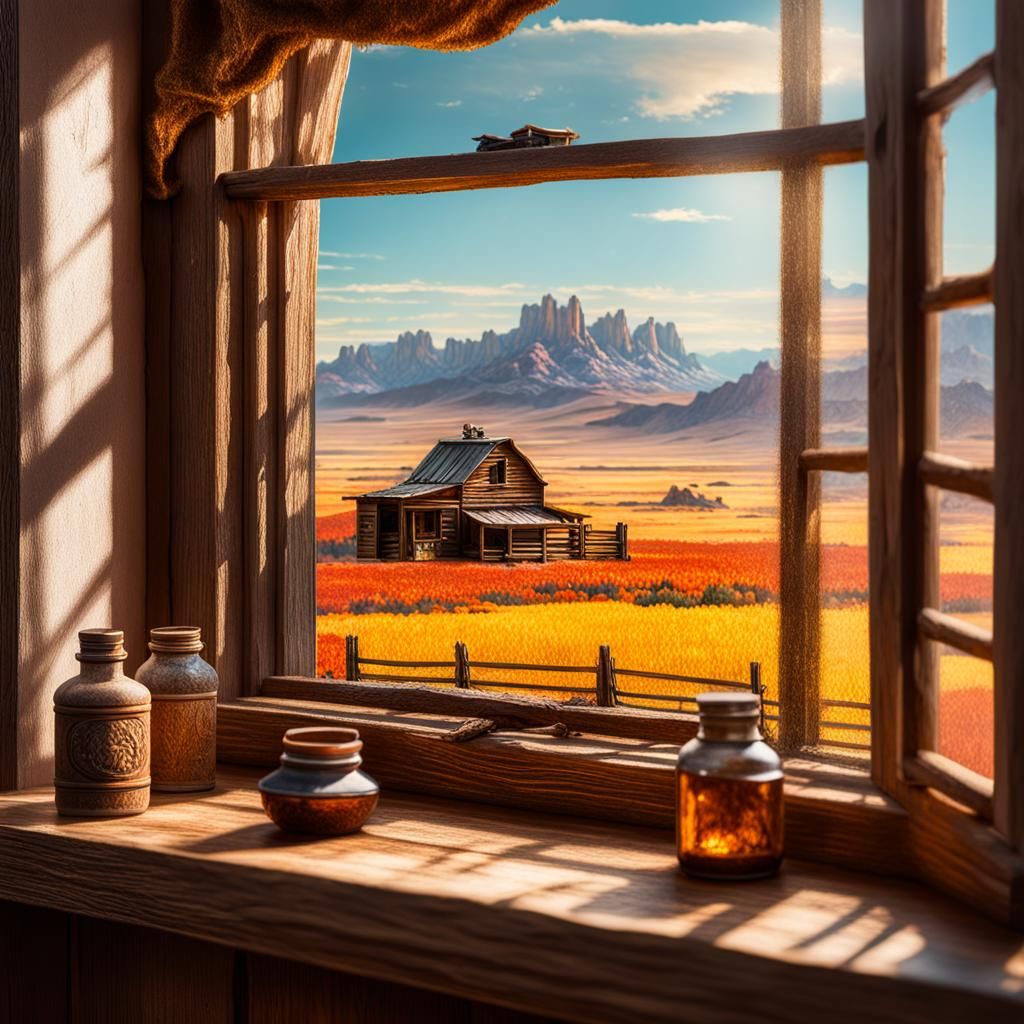 Miniature Wild West Farmstead, Hyperrealistic Concept Art
