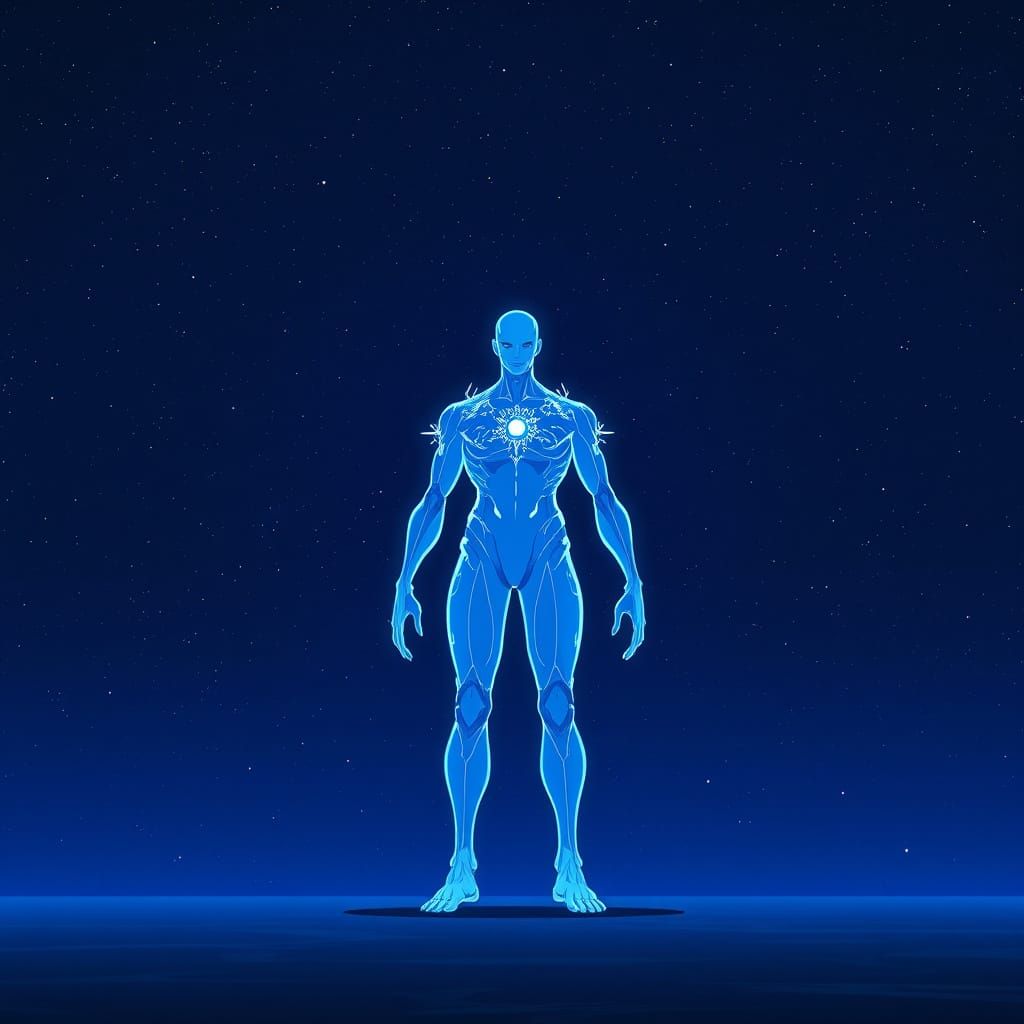 Enormous Blue Titan in Cinematic Space