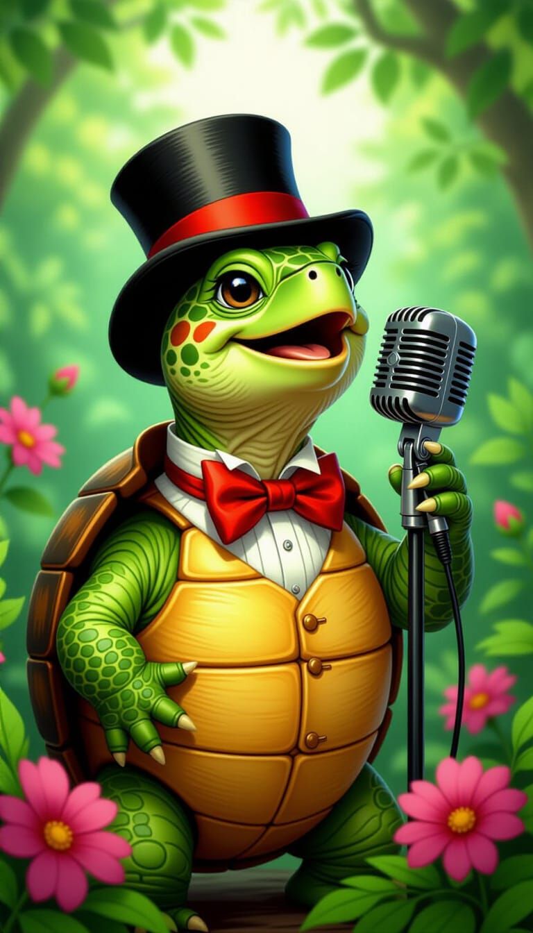Singing Turtle in Bow Tie and Top Hat