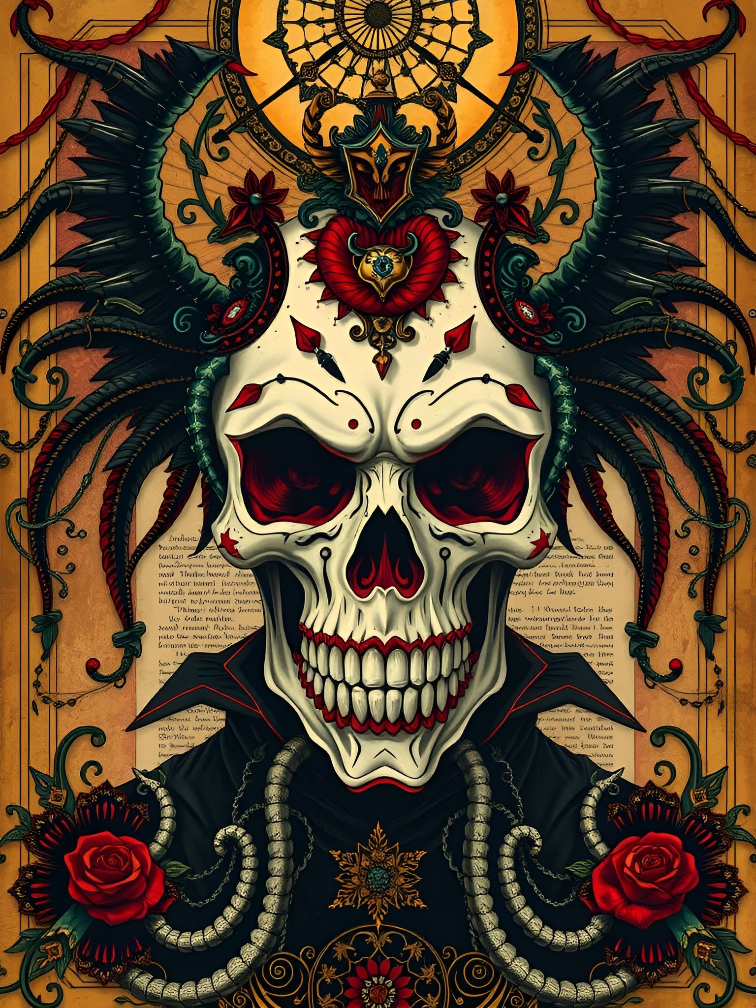 Retrofuturistic Calavera: Detailed Encaustic Illustration