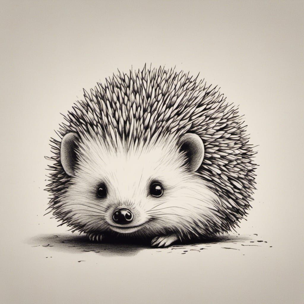 Minimalist Line Drawing of Hedgehog on Back
