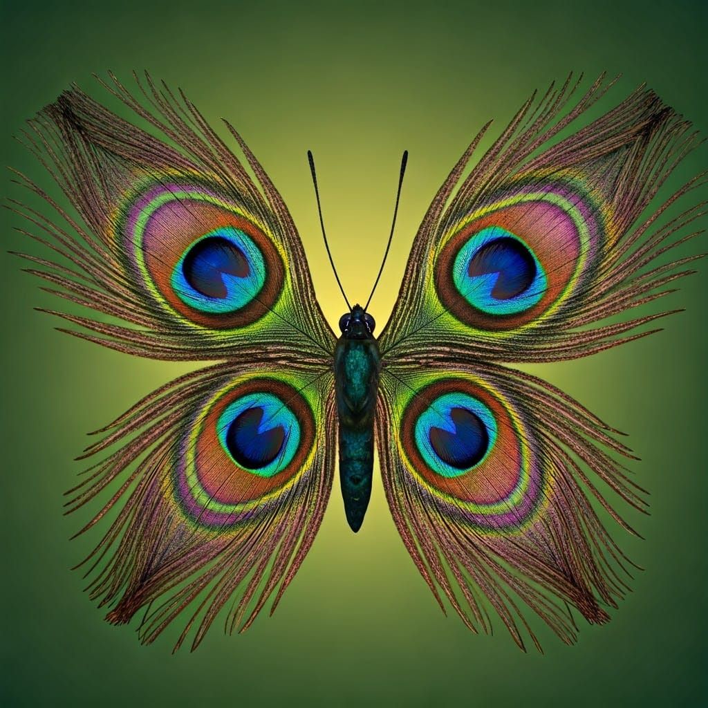 Peacock Feather Winged Butterfly: AI Generated Image