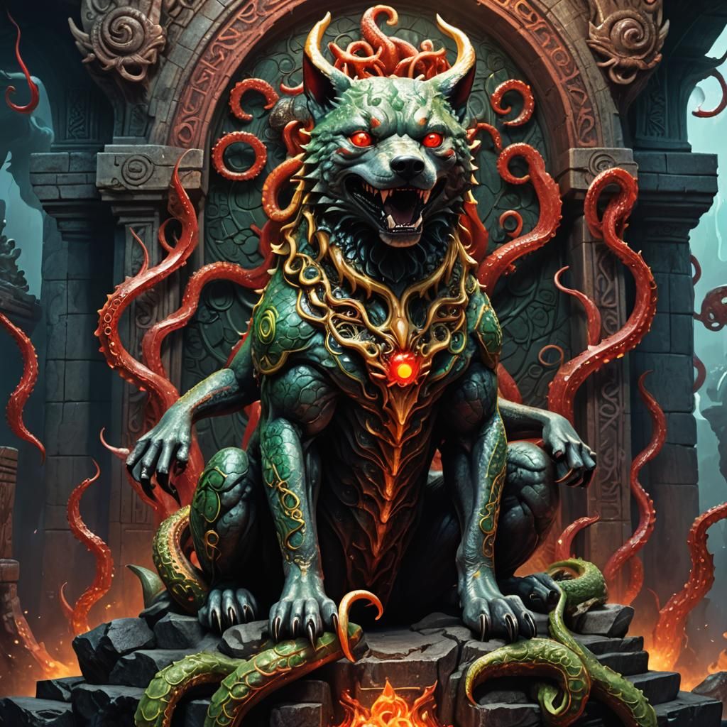 Shiba Inu Cthulhu on Cyclopean Throne