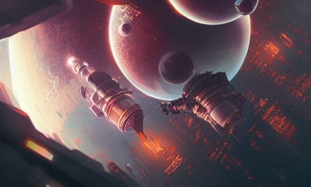 Cosmic City in Space: A Ghibli-Inspired Painting