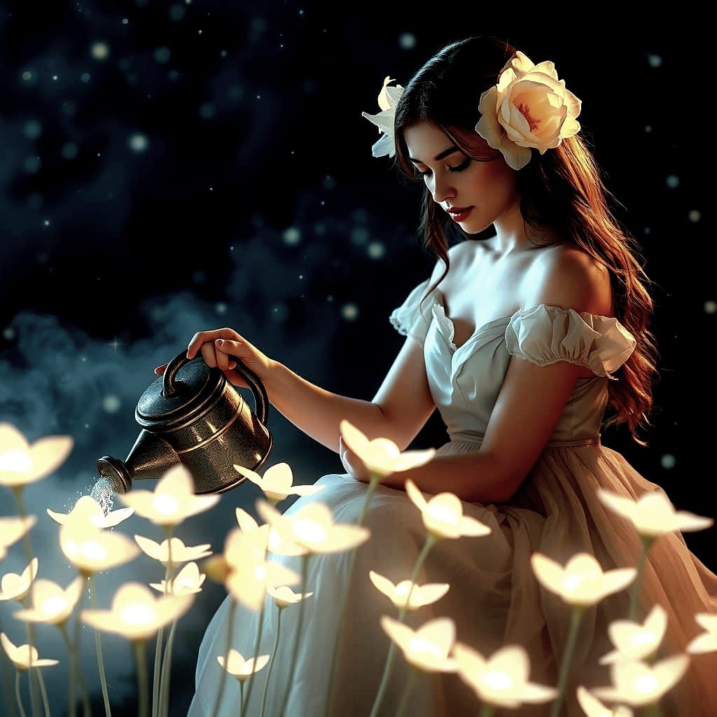 Ethereal Flowers: A Mystical Night Scene