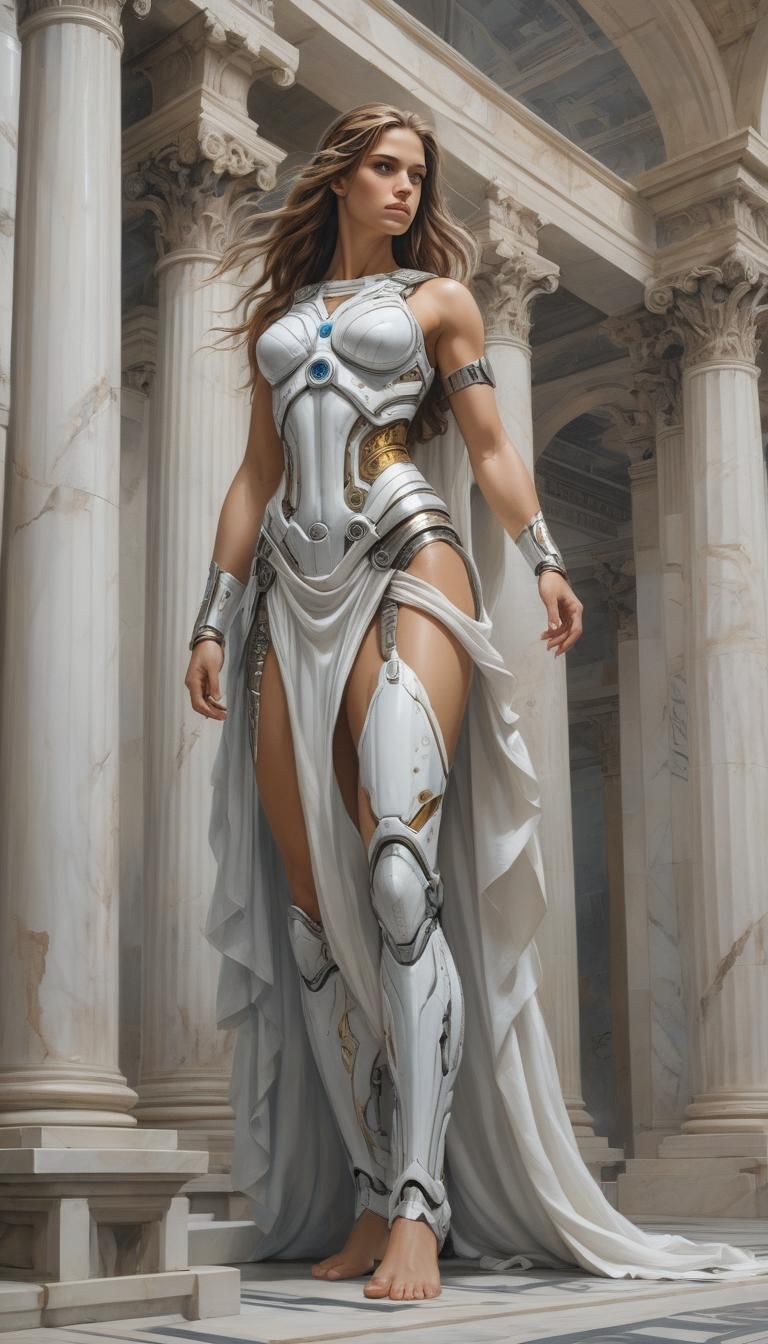 Classical Hera Goddess in Serene Greek Landscape