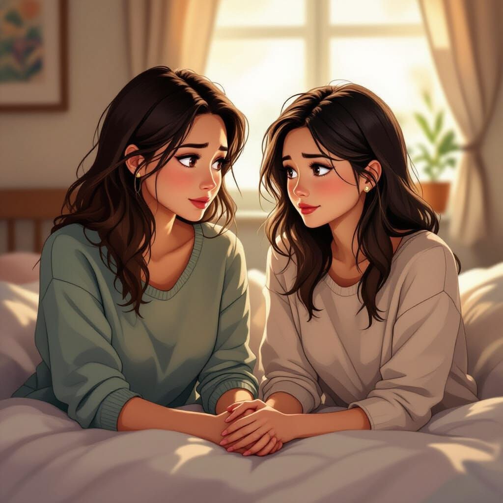 Intimate Moment: Wife and Girlfriend in Loish Style