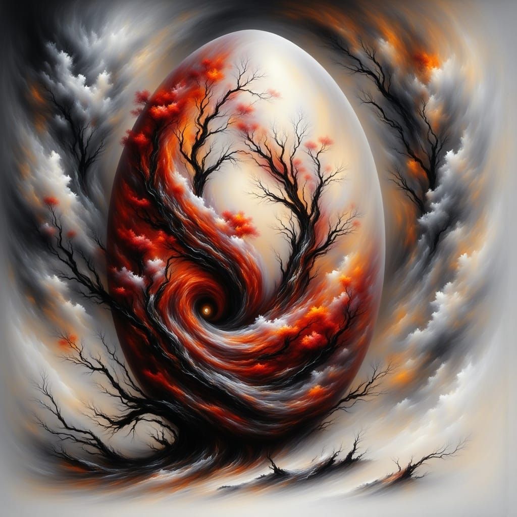 Surreal Paisley Egg in Vibrant Red and White