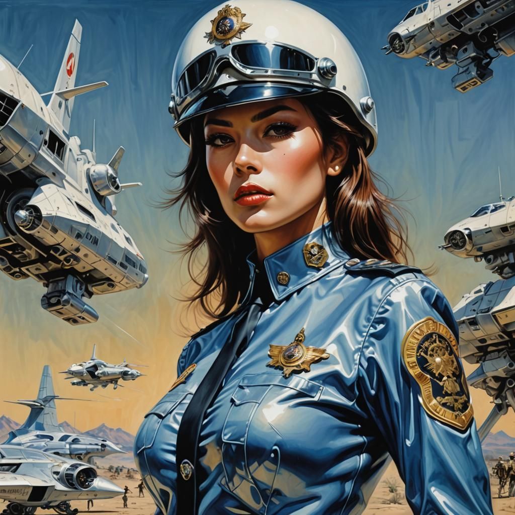 Futuristic Female Officer in Oil Painting Style