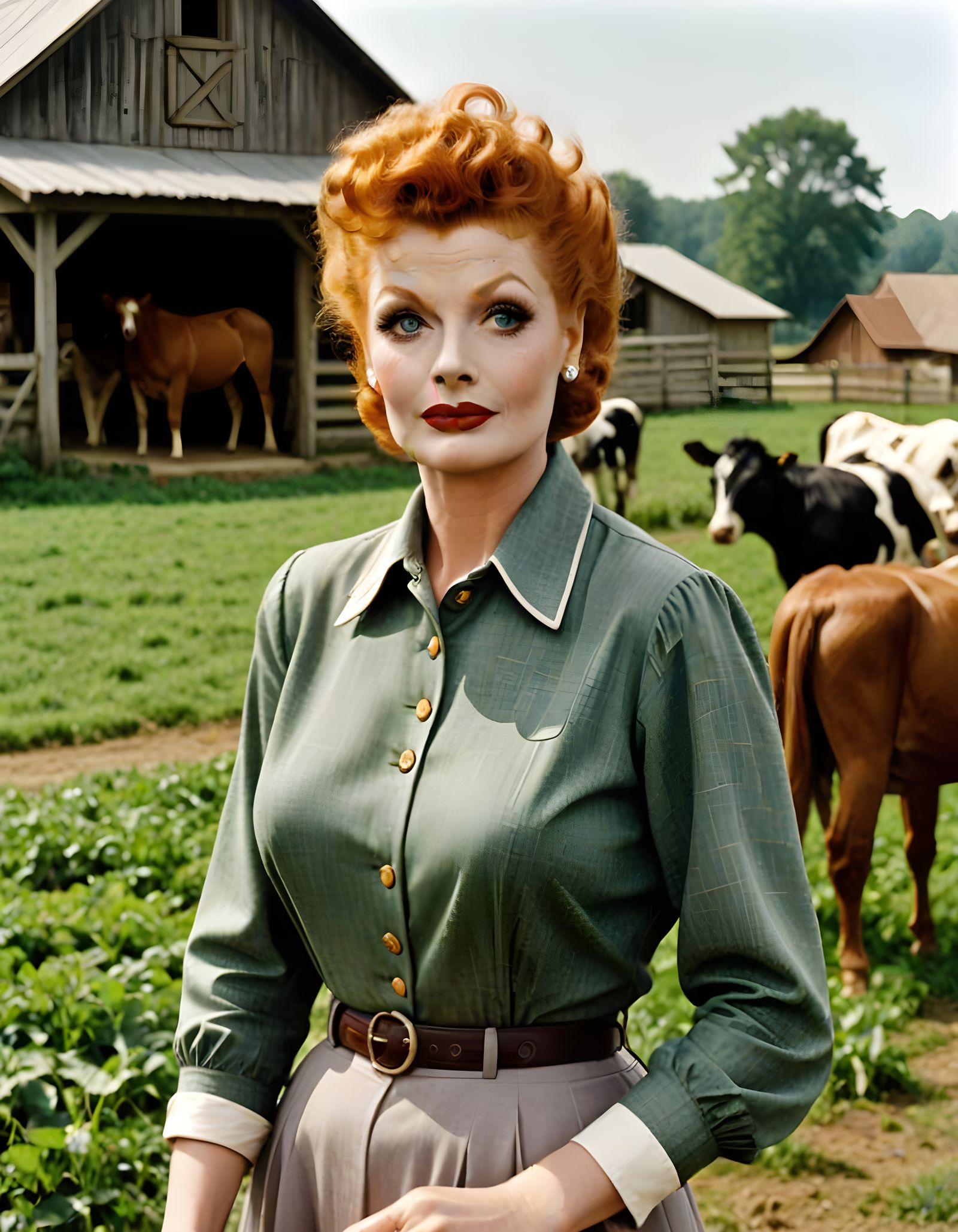 Lucille Ball on a Picturesque Farm Landscape