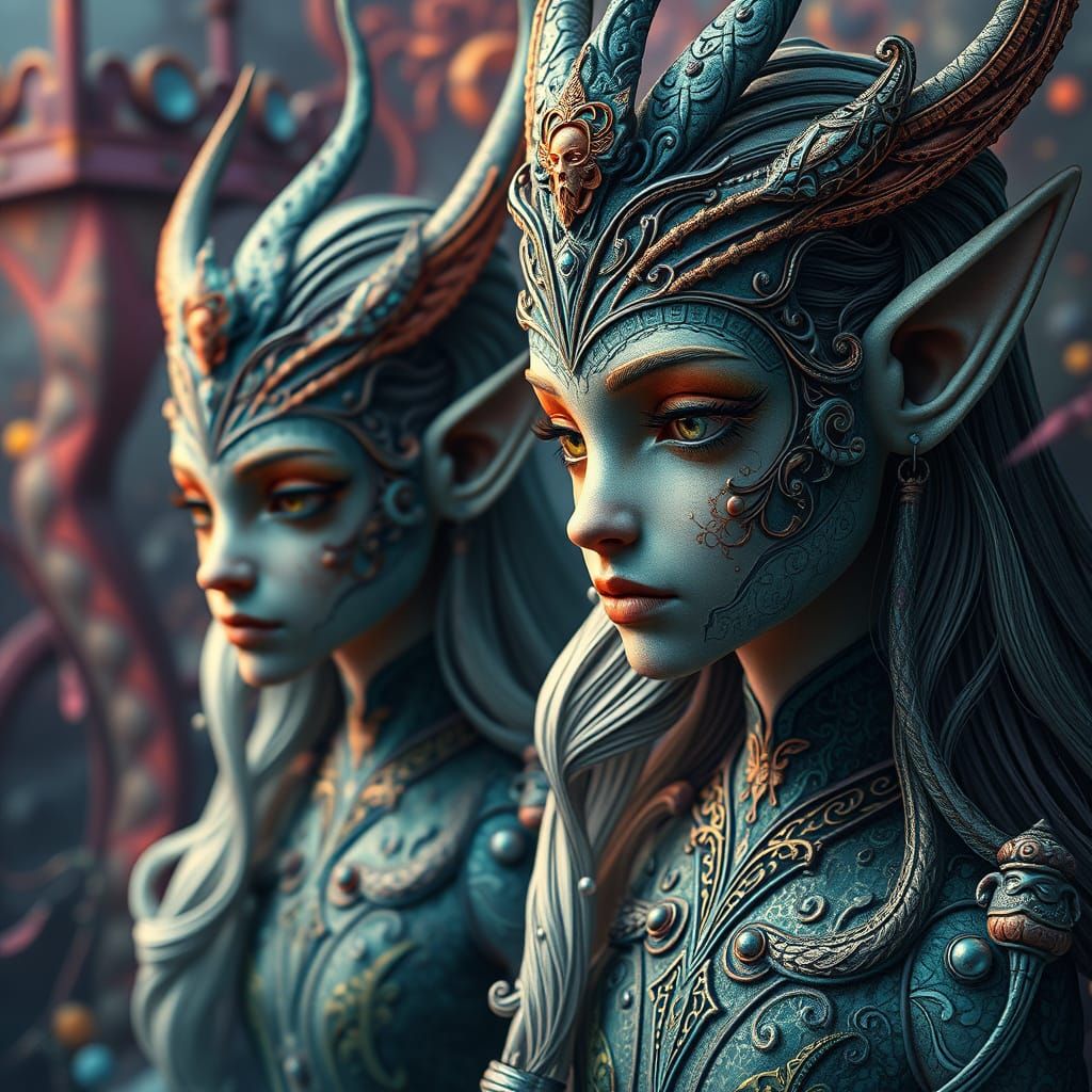 Surreal Elves in Detailed Matte Painting Style