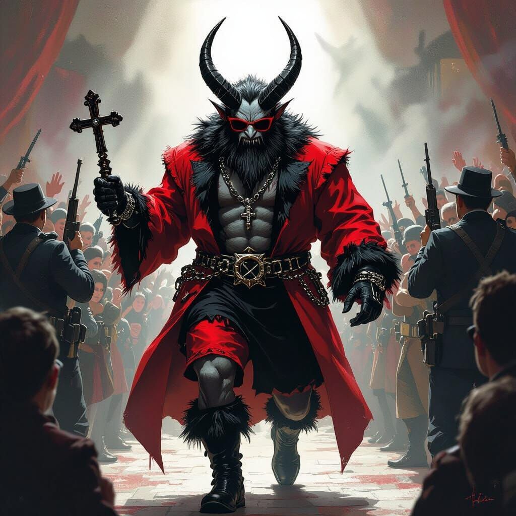 Krampus as Wrestler in Comic Book Art Style