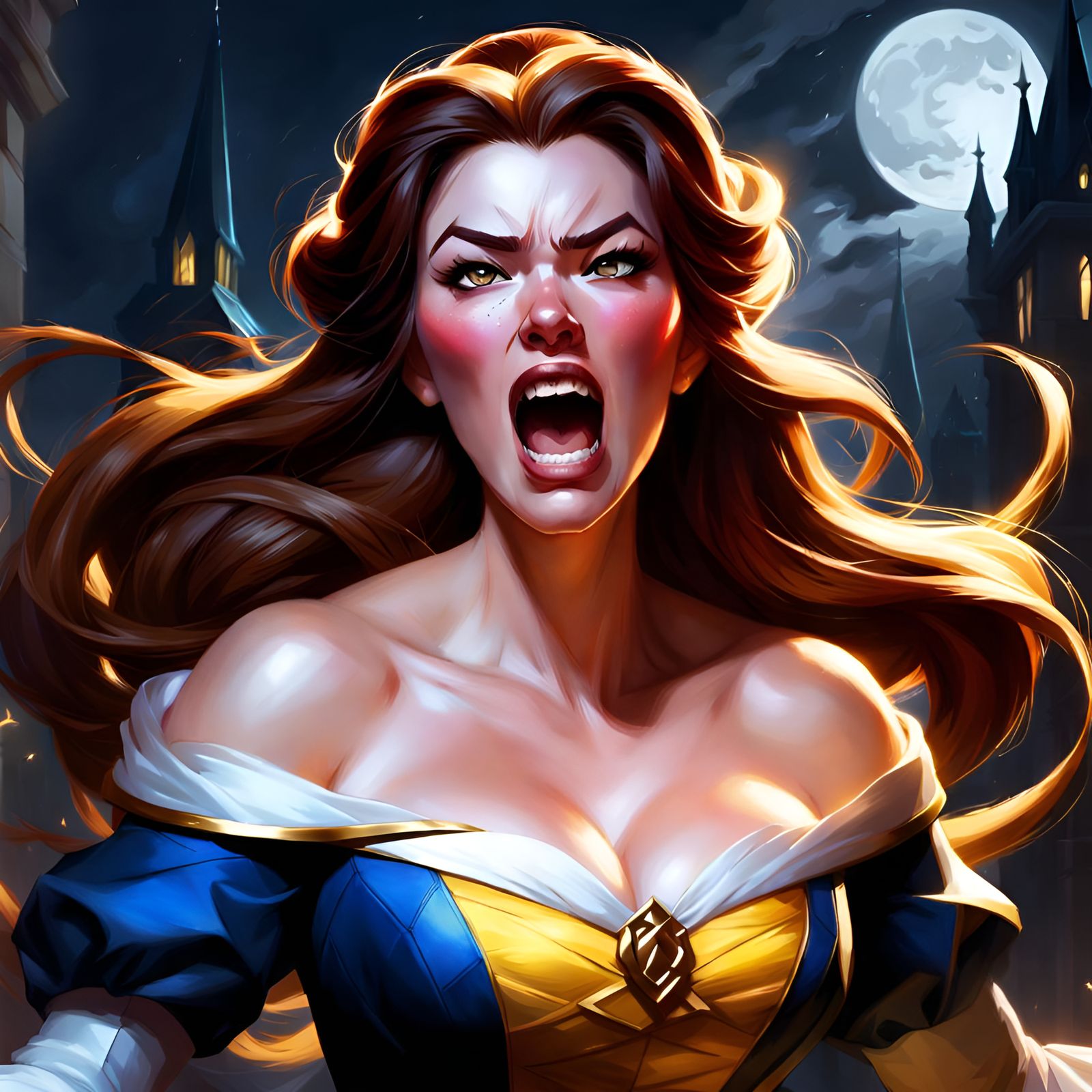 Angry Princess Belle Portrait in Digital Art Style