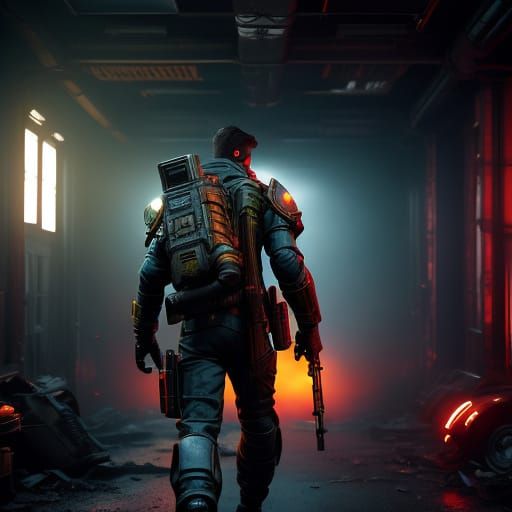 Tall Vault Dweller Walks Away from Ruined Chicago Suburbs in...