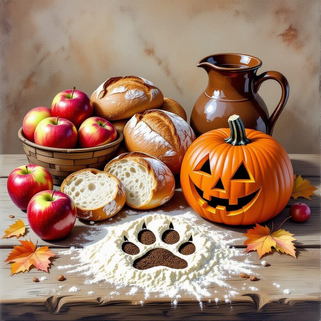 Autumn Harvest Table with Wolf Paw Print