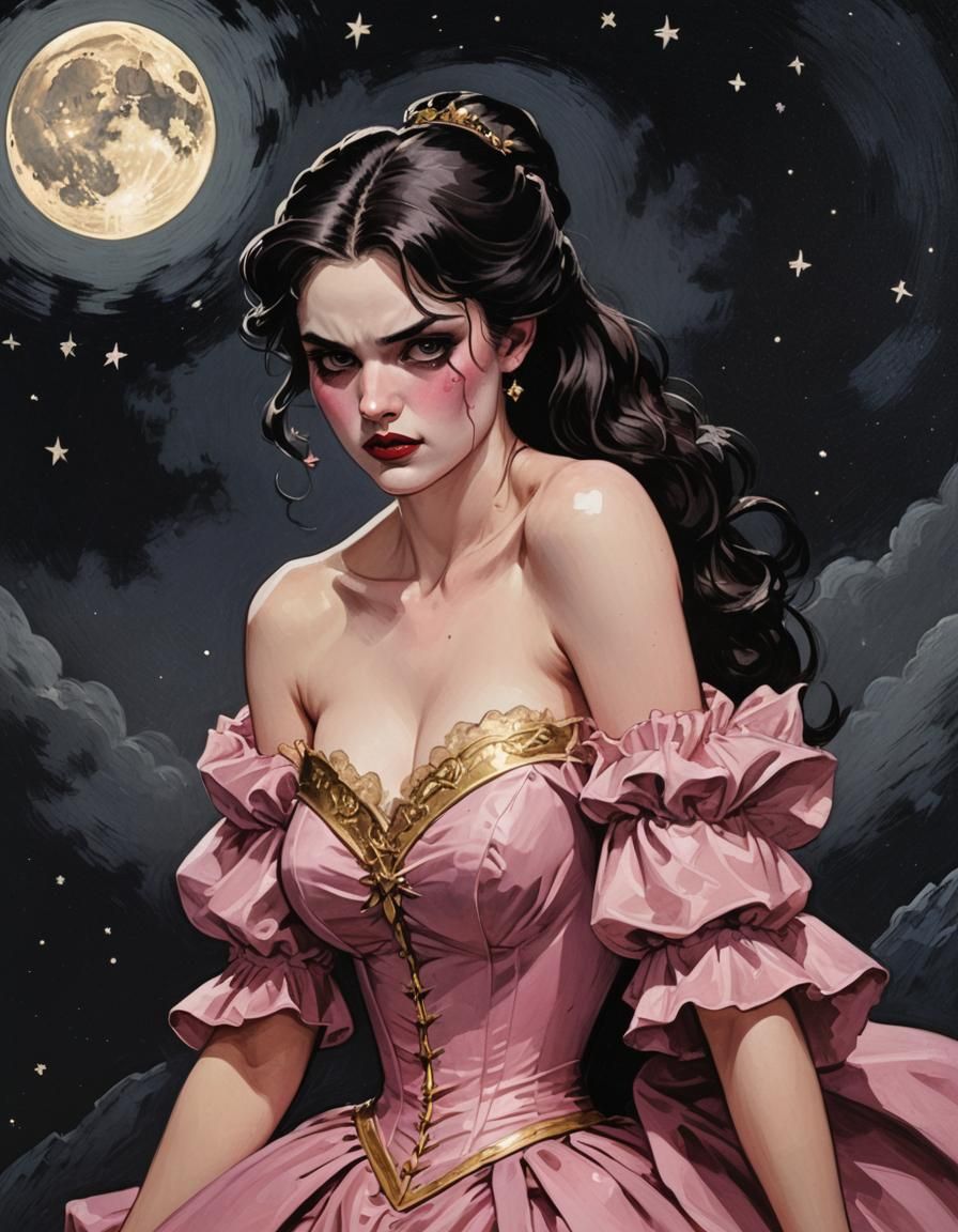 Gilded Age Vampire with Fangs in Starry Night