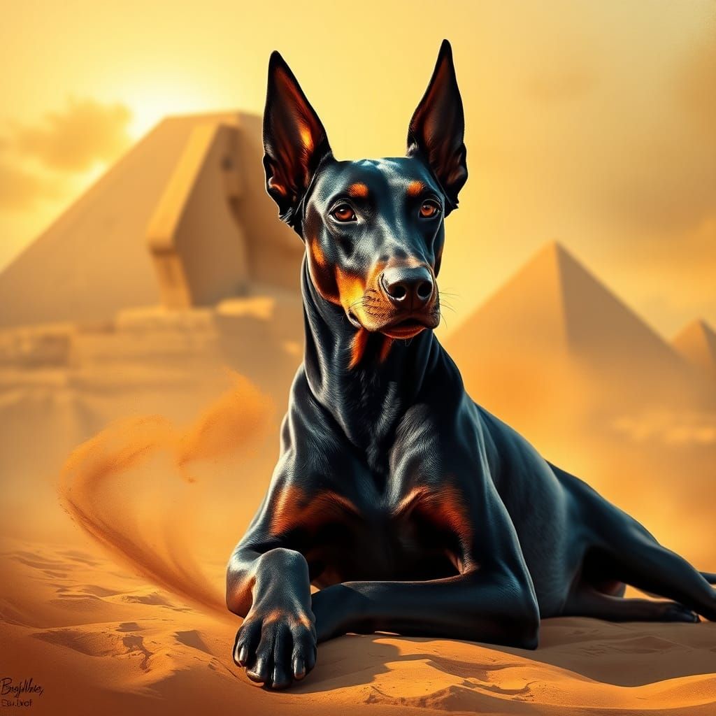Egyptian Doberman Sphinx in Beksiński Style