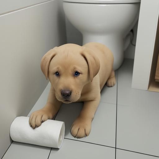 Labrador Puppy in a Sea of Loo Roll