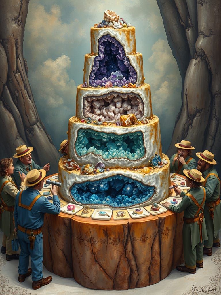 Geode Layer Cake: A Surreal Mineral Dessert Fantasy