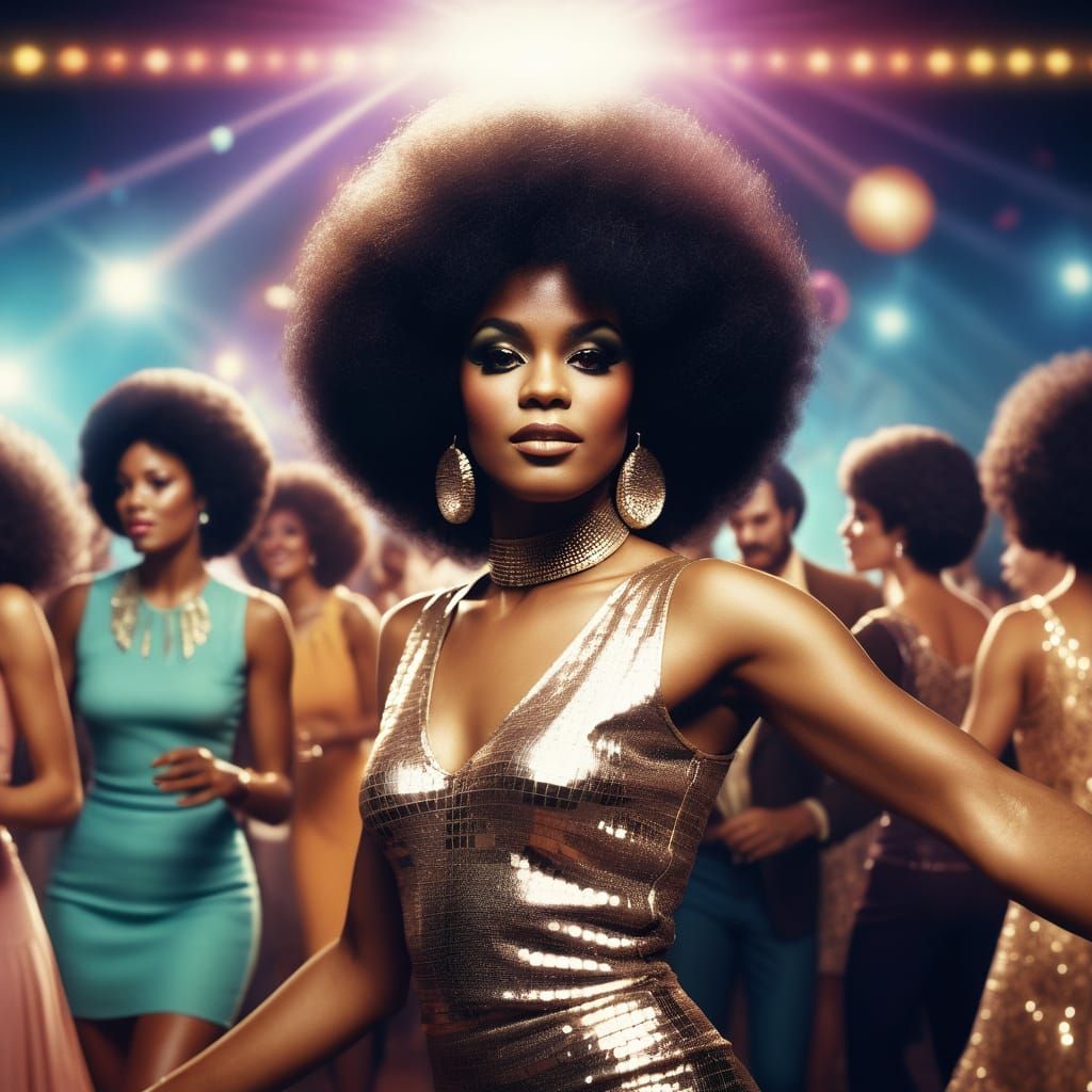Glamorous Disco Era Icon Dances Under Vibrant Disco Ball