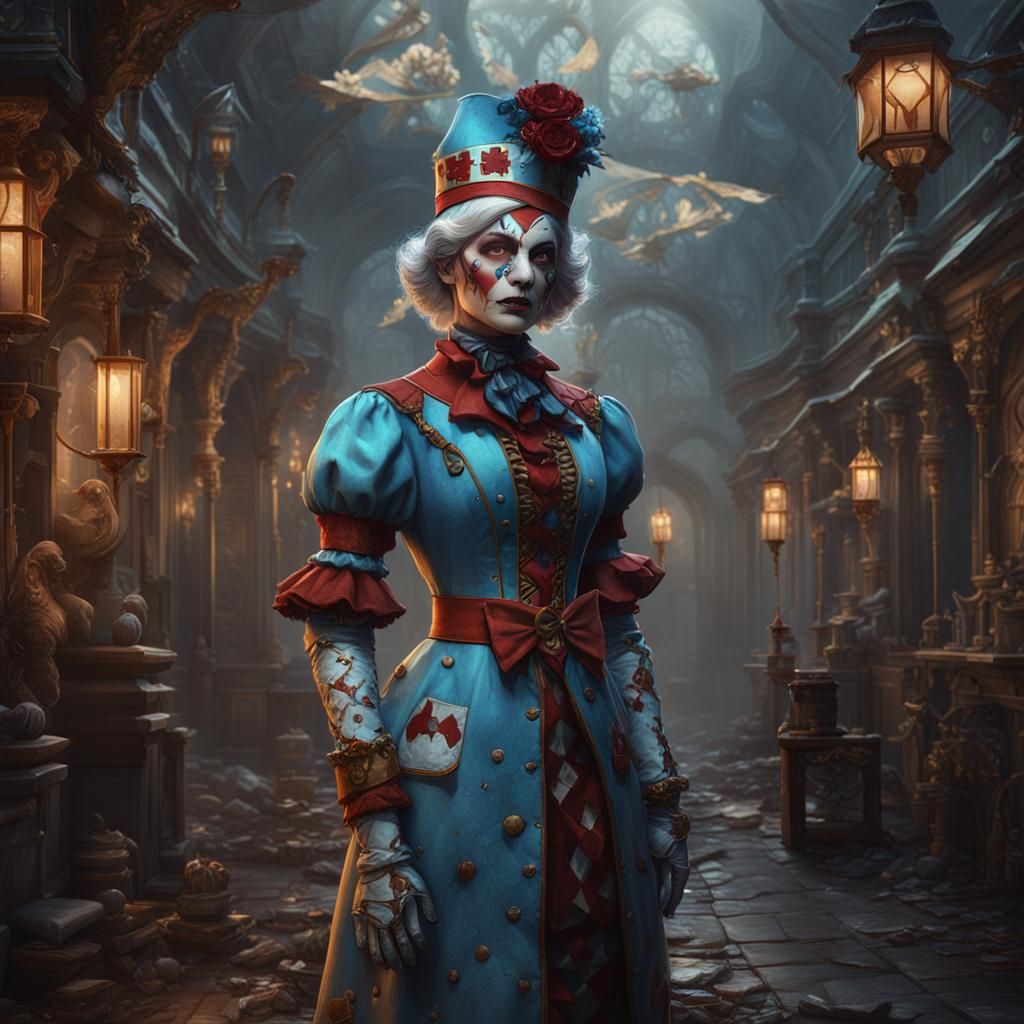 Fantastical Harlequin Nurse: Detailed Matte Painting
