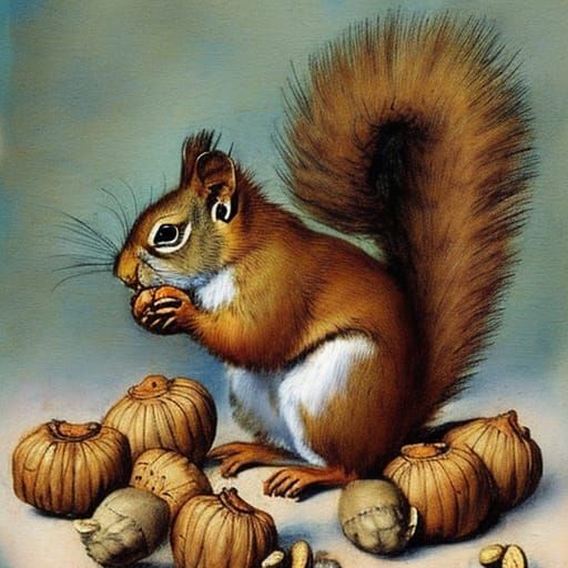 Whimsical Squirrel with Acorn in Storybook Style