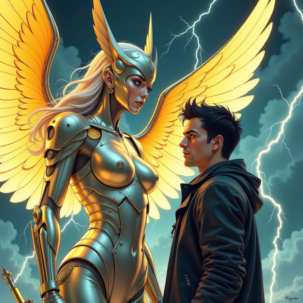 Cyber Angel and Anime Hero in Dystopian Battle