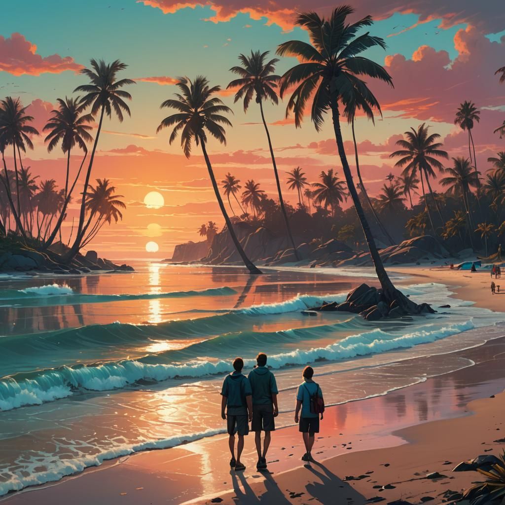 Serene Beach Sunset in a Fantasy Style