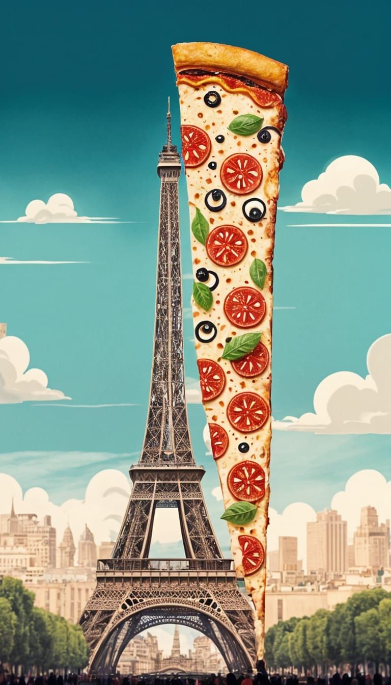 Giant Pizza Slice Towers Over Eiffel Tower in Paris