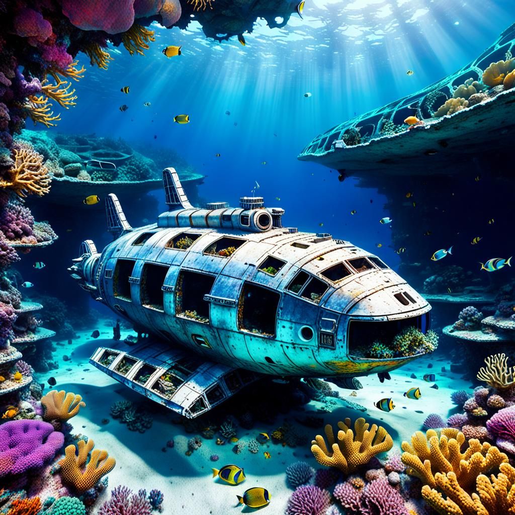 Sunken Spaceship on Coral Reef