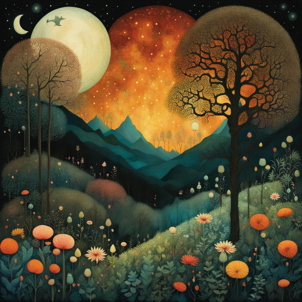 Intricate Floral Collage Inspired by Folk Art