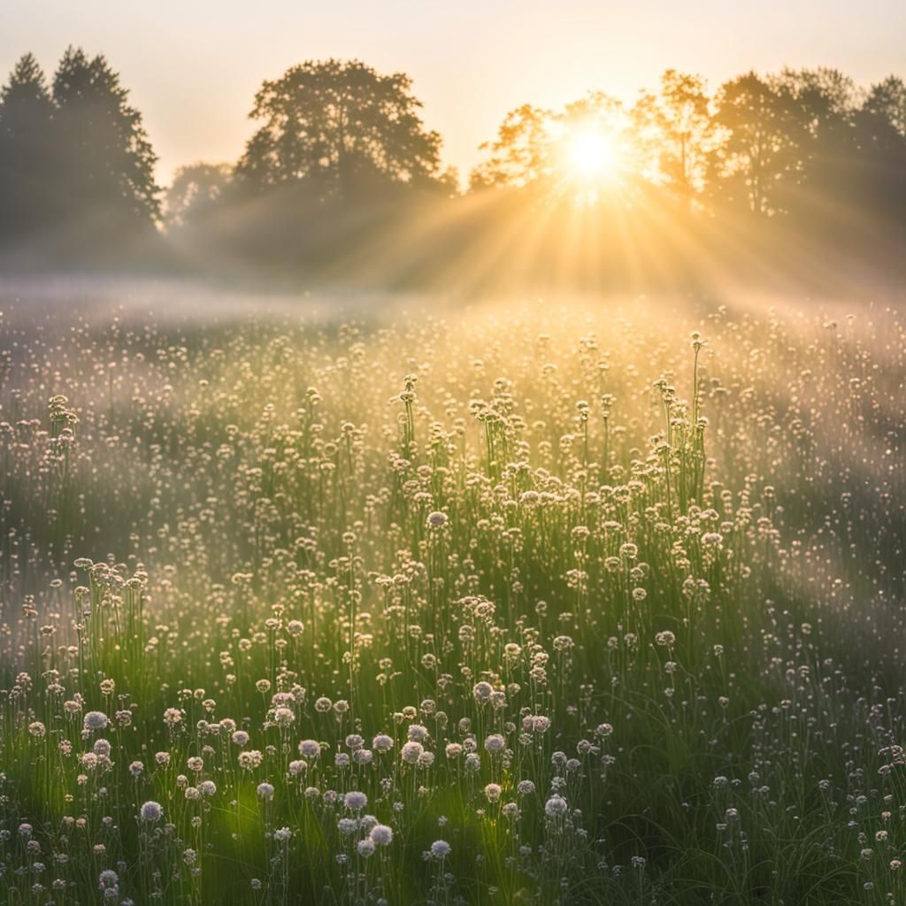 Dewy Flowers Sparkle in Sunrise Light
