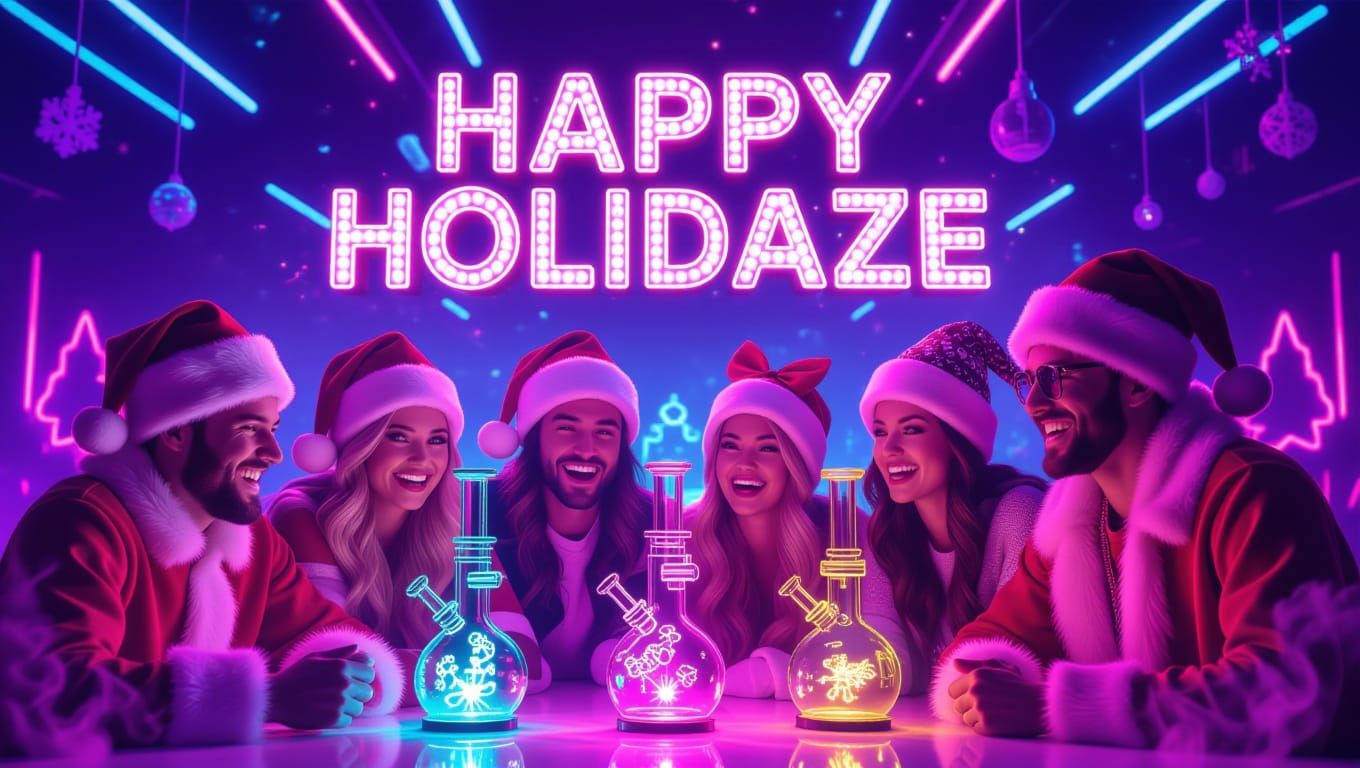 Vibrant Holiday Celebration in Futuristic Nightclub Style