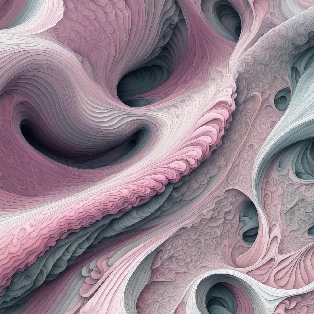 Surreal Pink Waves with Abstract Fractal Design